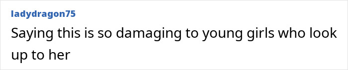 Social media comment discussing Ariana Grande and the impact of body-shaming on young girls who admire her. Social media comment discussing Ariana Grande and the impact of body-shaming on young girls who admire her.