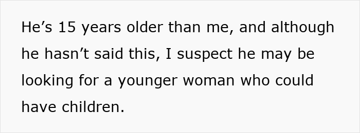 Text on a white background stating suspicion that an older colleague may have inappropriate intentions toward a younger woman. Text on a white background stating suspicion that an older colleague may have inappropriate intentions toward a younger woman.