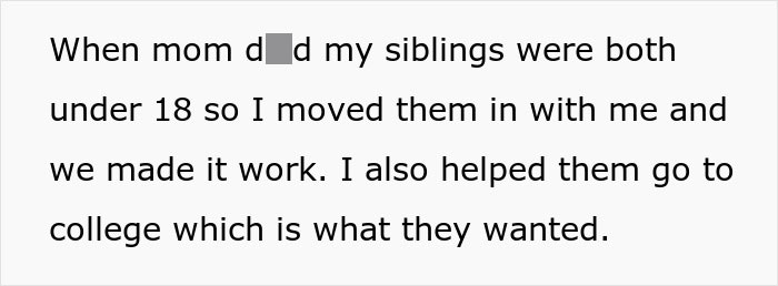Text about a guy kicking siblings out after they shared a surprise they planned, highlighting family conflict.