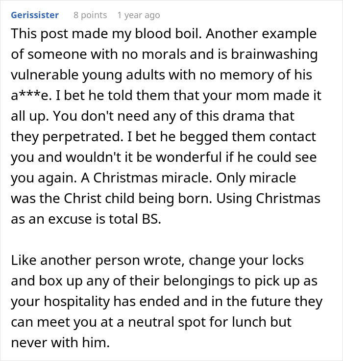Comment expressing anger about a guy kicking siblings out after they shared the surprise they planned.