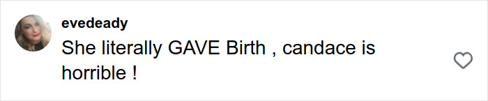 User comment saying Candace Owens is horrible for a statement about Brigitte Macron, showing viewer disbelief.