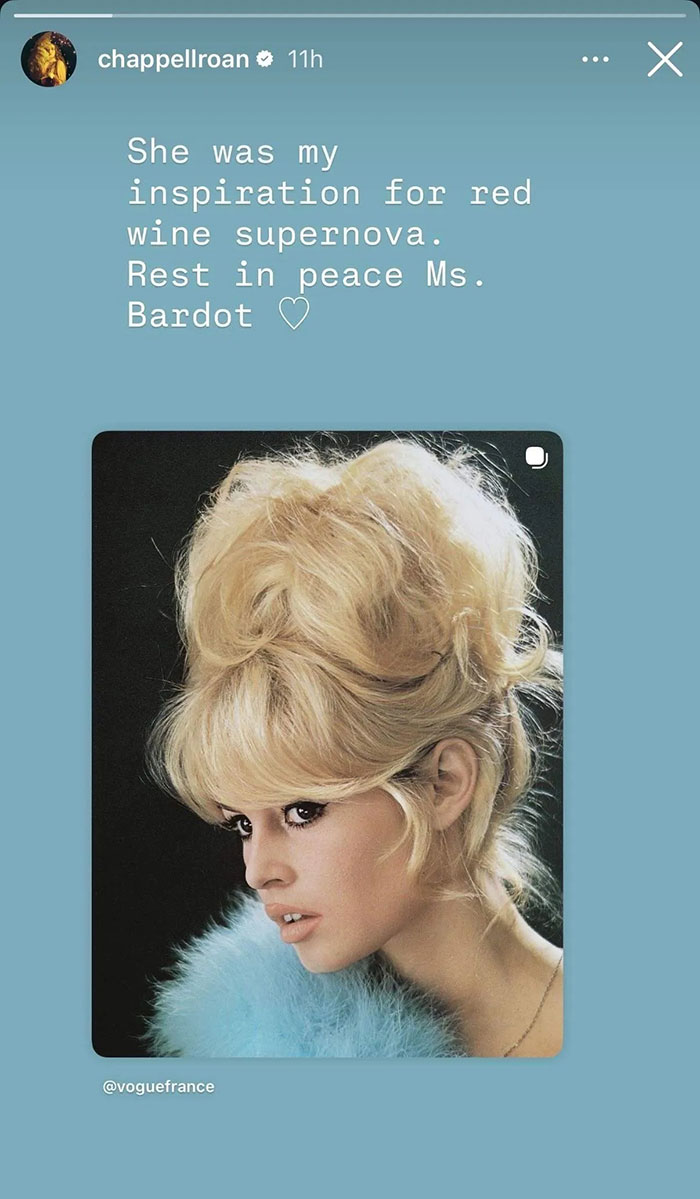 Chappell Roan's Instagram post featuring Brigitte Bardot inspiration message amid backlash over Bardot post controversy. Chappell Roan's Instagram post featuring Brigitte Bardot inspiration message amid backlash over Bardot post controversy.