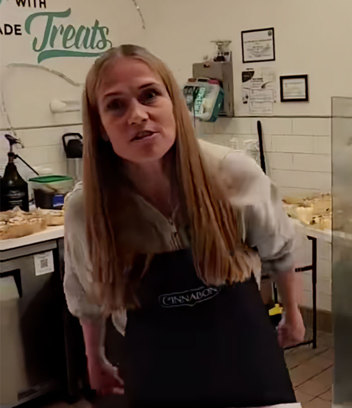 Cinnabon worker in apron inside bakery, involved in viral tirade and linked to criminal past revealed. Cinnabon worker in apron inside bakery, involved in viral tirade and linked to criminal past revealed.