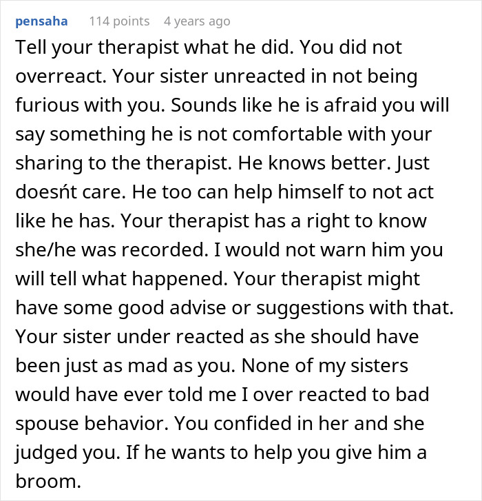 Comment discussing concerns about recording private therapy sessions and reactions to the situation.