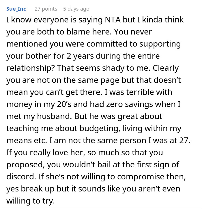 Comment discussing relationship issues caused by debt and clashing values after fiancée demands $35k wedding payment. Comment discussing relationship issues caused by debt and clashing values after fiancée demands $35k wedding payment.
