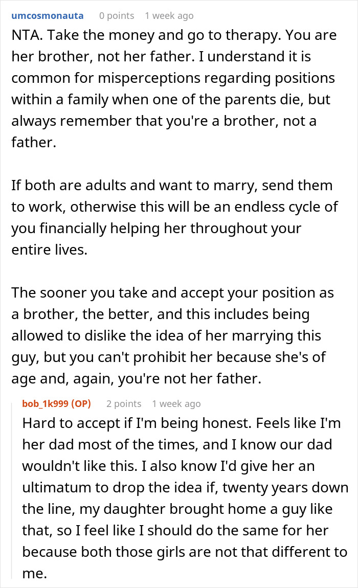 Text conversation about financially unstable woman rushing into marriage and family concerns after a bitter reality check.