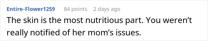 Screenshot of a Reddit comment discussing the nutrition of baked potato skin and a fianc&eacute;e&rsquo;s mother&rsquo;s reaction.