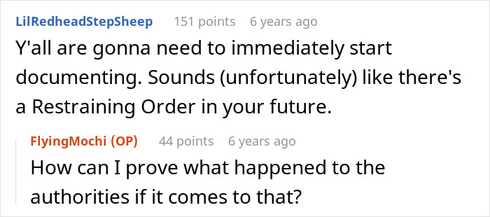 Reddit conversation discussing the MIL poisoning family dog and verbal attacks leading to being kicked out.