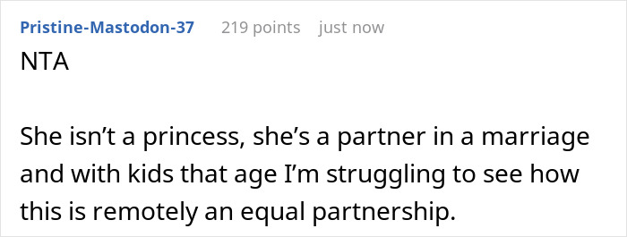 Commenter discussing unequal partnership struggles in a marriage where SAHM feels poor despite receiving monthly fun money.