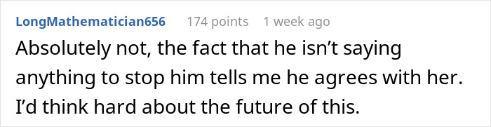 Reddit comment expressing disagreement, highlighting issues with entitled mother wanting expenses split with son and girlfriend.