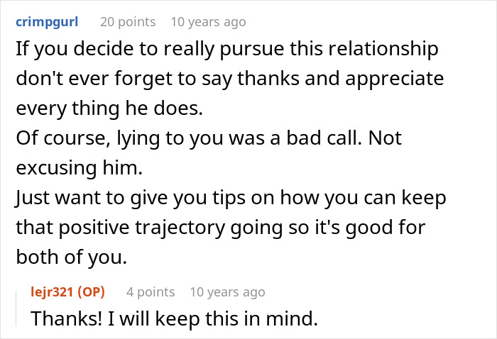 Reddit user offers advice on maintaining a relationship after discovering boyfriend built it on lies out of fear.