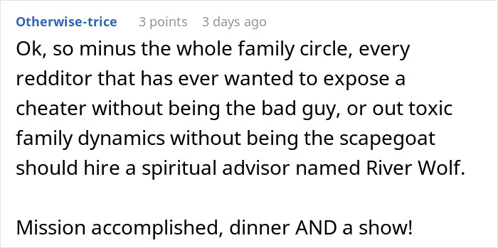 Reddit comment describing comical chaos caused by sister&rsquo;s barefoot spiritual advisor at Thanksgiving dinner.