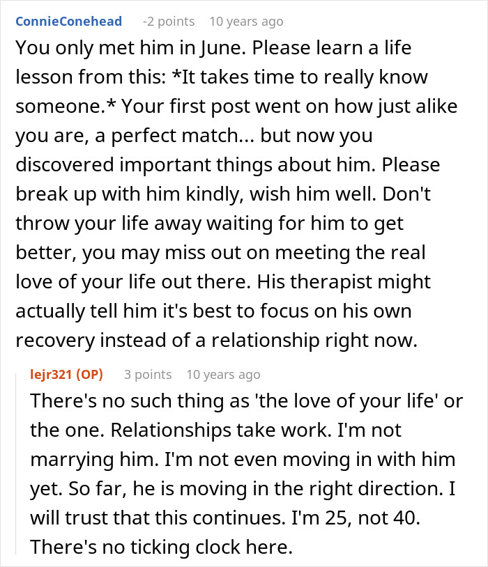 Screenshot of an online discussion about a woman discovering her boyfriend built their relationship on lies and fear of losing her.
