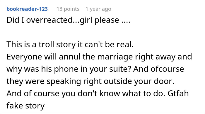 Screenshot of a forum comment discussing a couple split at altar after bride overhears groom’s unexpected revelations. Screenshot of a forum comment discussing a couple split at altar after bride overhears groom’s unexpected revelations.