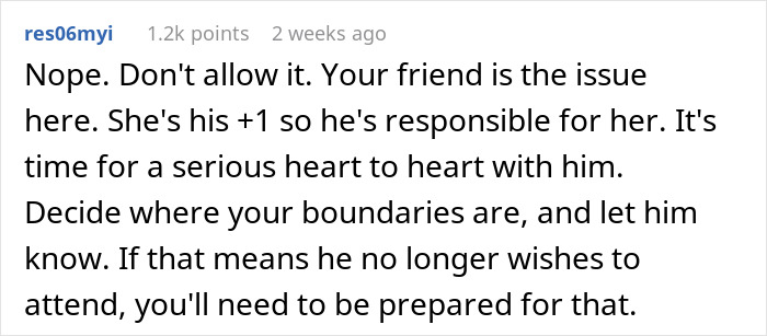 Comment advice on host telling friend&rsquo;s wife she can&rsquo;t invite random people, leading to Xmas cancellation.