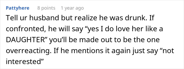 Comment suggesting how to handle a FIL&rsquo;s unexpected love confession, advising caution and specific responses if confronted.