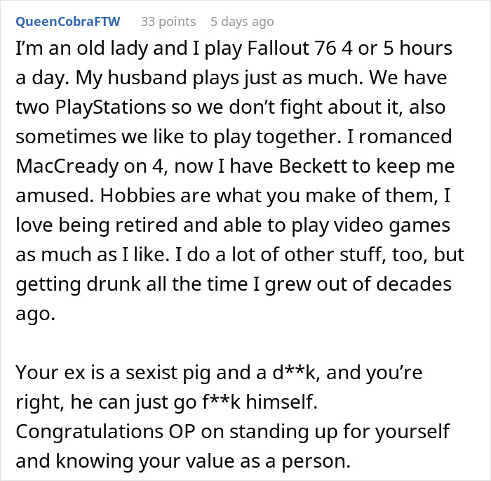 Commenter defends playing video games to unwind, challenges idea it isn&rsquo;t ladylike and calls out sexist behavior.