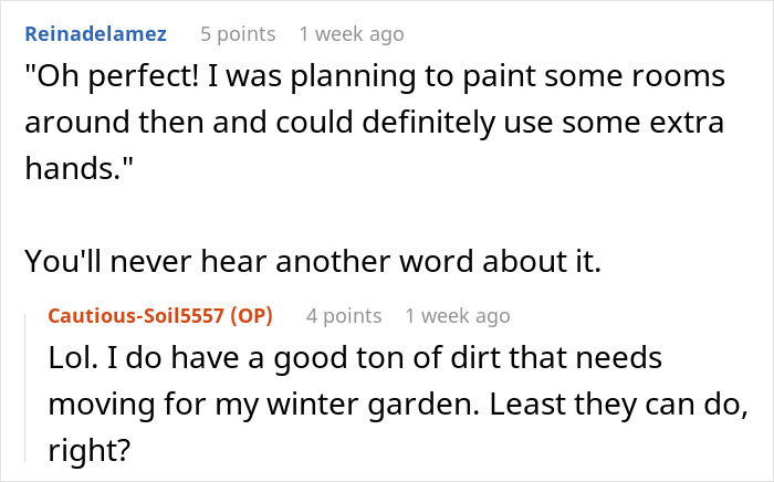 Online conversation where a user discusses their boss asked to host entire family for help with a winter garden project. Online conversation where a user discusses their boss asked to host entire family for help with a winter garden project.