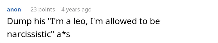 Screenshot of an anonymous comment about a cheating boyfriend blaming his Cancer zodiac sign for his behavior.