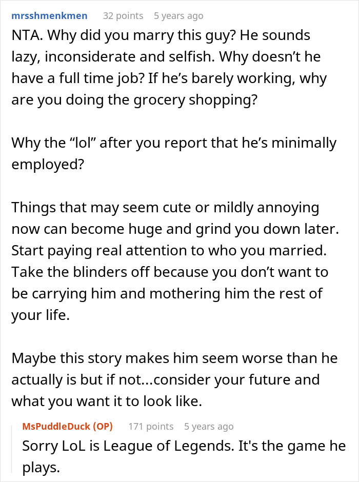 Screenshot of Reddit comments discussing a couple&rsquo;s first free Saturday souring as husband chooses his best mate over wife again.