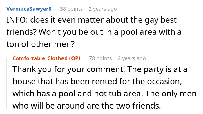 Online forum discussion about Muslim daughter-in-law refusing to wear bikini at bridal party causing family conflict.