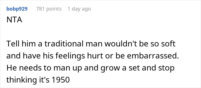 Online comment criticizing a toxic man venting about traditional wives and reacting to challenged logic.