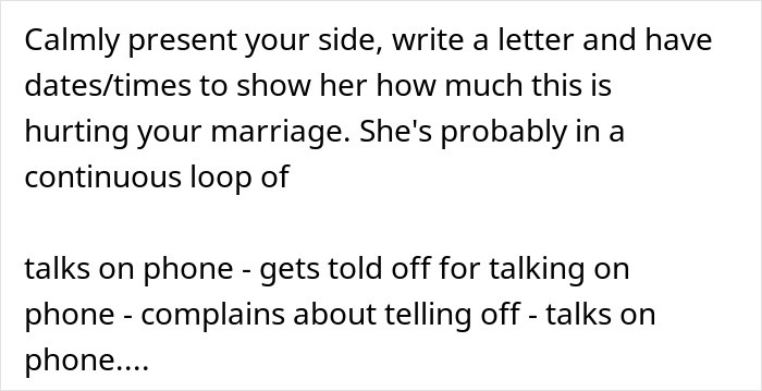 Text describing a man&rsquo;s advice to write a letter showing how phone dependence is hurting the marriage and causing conflict.