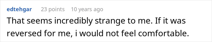 Comment reading that it feels strange and uncomfortable if roles were reversed, related to a man losing his girlfriend over a girl at work.