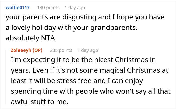 Screenshot of online discussion where users debate a woman threatening sister&rsquo;s life before parents seek Christmas reunion.