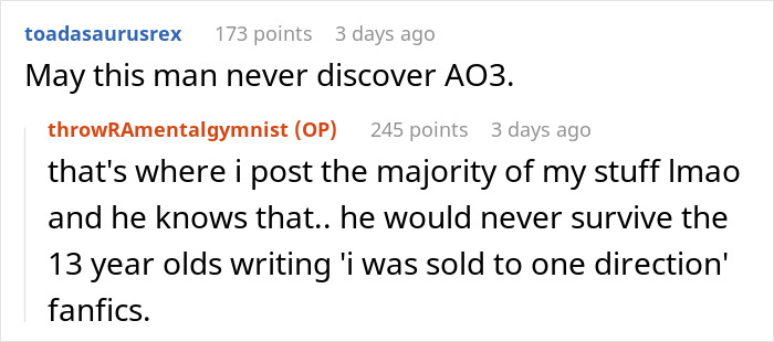 Screenshot of an online forum where a woman seeks advice after her boyfriend calls the police over her novel content.