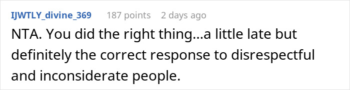 Screenshot of an online comment discussing entitled behavior and a woman not stopping hubby or son's actions leading to a family conflict. Screenshot of an online comment discussing entitled behavior and a woman not stopping hubby or son's actions leading to a family conflict.