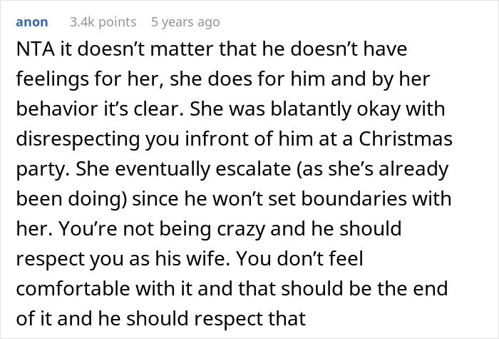 Comment discussing a woman refusing to be a third wheel in her marriage and demanding her husband choose between her and work-wife. Comment discussing a woman refusing to be a third wheel in her marriage and demanding her husband choose between her and work-wife.