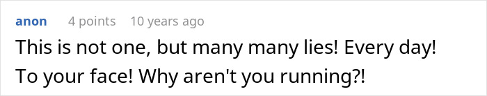 Screenshot of an online comment expressing frustration about lies in a relationship and questioning why someone isn&rsquo;t leaving.