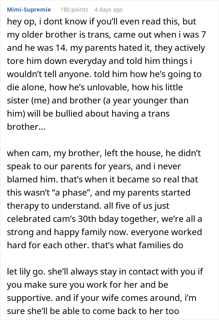 Alt text: Family struggles with transphobic wife after son comes out, husband feels family is falling apart over acceptance issues. Alt text: Family struggles with transphobic wife after son comes out, husband feels family is falling apart over acceptance issues.