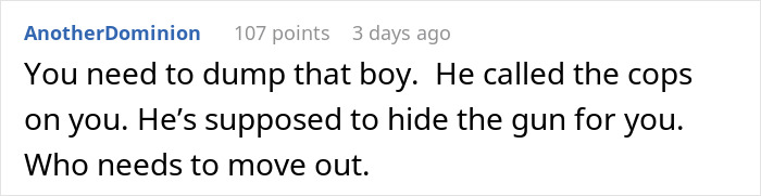 Comment advising a woman to leave her boyfriend after he called the police over her novel&rsquo;s contents.