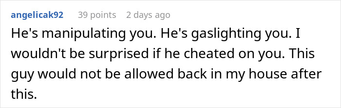 Comment discussing emotional manipulation and mistrust after a boyfriend abandons newborn to party for over 18 hours.