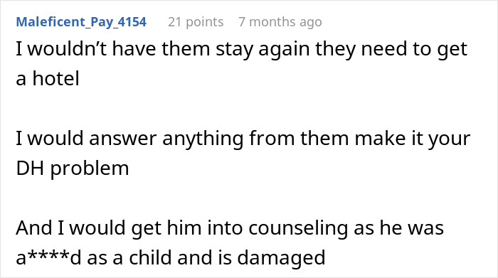 Screenshot of a comment advising a wife to address her husband&rsquo;s refusal to stand up to his mother and consider counseling.