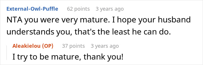 Screenshot of a Reddit conversation discussing maturity and feelings related to exploding repressed rage at a mother-in-law.