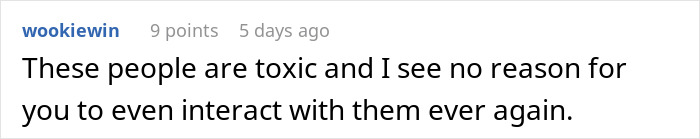 Text screenshot showing a comment about toxic people, related to a story on MIL and premature birth conflict. Text screenshot showing a comment about toxic people, related to a story on MIL and premature birth conflict.