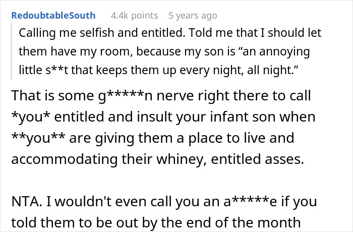 Screenshot of a Reddit comment about entitled behavior when a woman tries to help her brother and his wife. Screenshot of a Reddit comment about entitled behavior when a woman tries to help her brother and his wife.