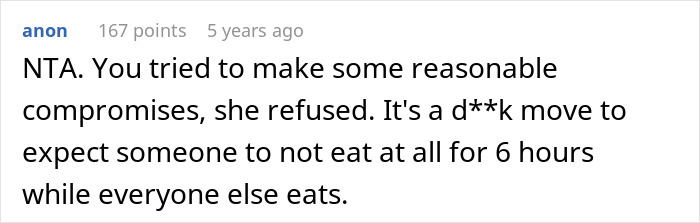 Comment on no vegan options Christmas Eve dinner, discussing frustration over lack of food choices and compromises refused.