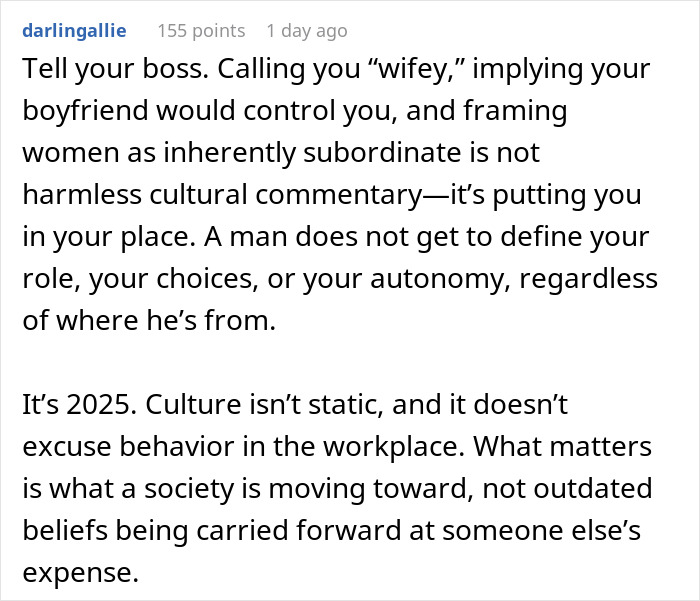 Alt text: Workplace conflict where a guy tells coworker she should stay home and birth babies, causing her to feel conflicted. Alt text: Workplace conflict where a guy tells coworker she should stay home and birth babies, causing her to feel conflicted.