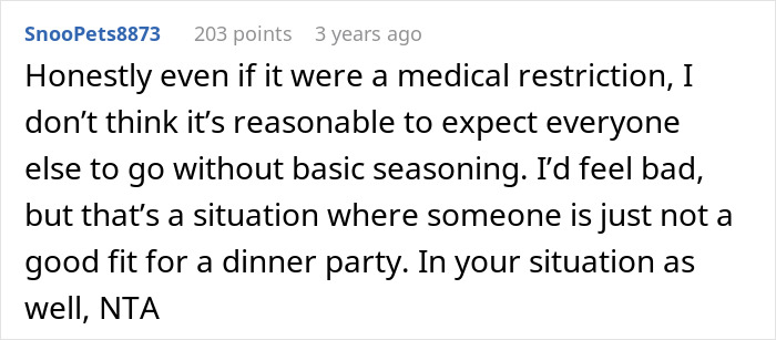 Screenshot of a Reddit comment discussing unreasonable picky eater demands affecting Christmas menu choices.