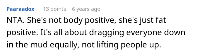 Screenshot of an online comment criticizing a coworker&rsquo;s take on body positivity and skinny-shaming.