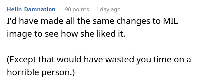 Commenter discussing MIL&rsquo;s plan to make bride look ugly in wedding illustration backfiring after artist noticed changes.