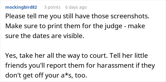 Screenshot of a comment advising to keep screenshots and report harassment for makeup artist pretending to be sick on wedding day.