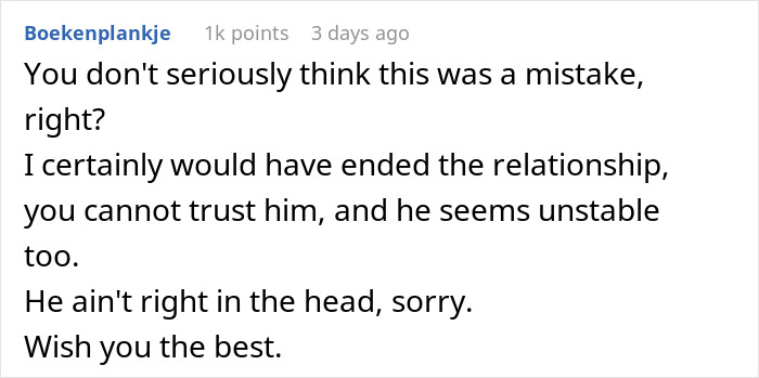 Screenshot of an online comment advising a woman whose boyfriend called the police over her novel&rsquo;s contents.