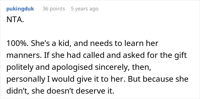 Comment discussing a 13-year-old&rsquo;s conflict with dad&rsquo;s girlfriend over rude behavior and an unaccepted gift.