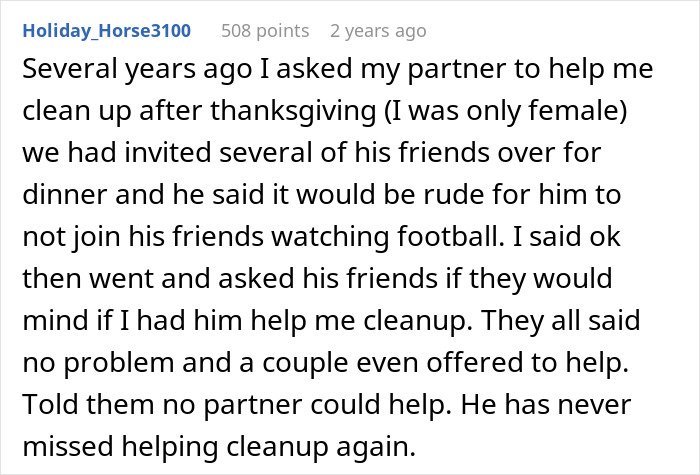 Hubby backs out of helping clean up after Thanksgiving meal, causing conflict when wife calls him out on it.