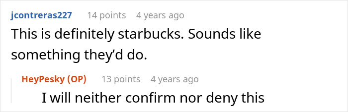 Screenshot of a Reddit comment discussing a manager forcing a coffee shop worker to follow rules, leading to a backfire.